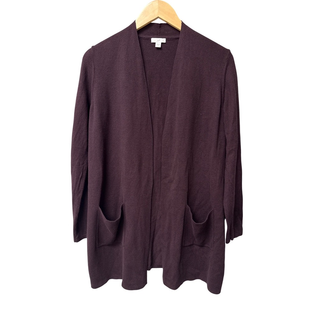 J. Jill Silk Wool Blend‎ Open Front Cardigan Womens S Plum Purple Minimalist EUC